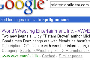 Screenshot of Google telling me that wwe.com is related to my site.