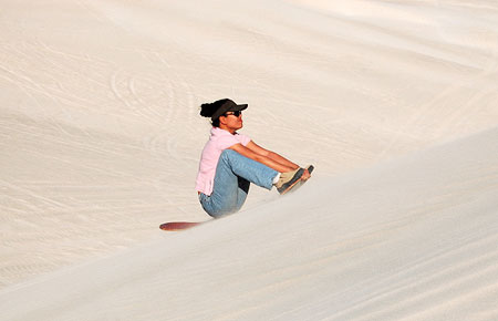 Me sandboarding on the dune backwards