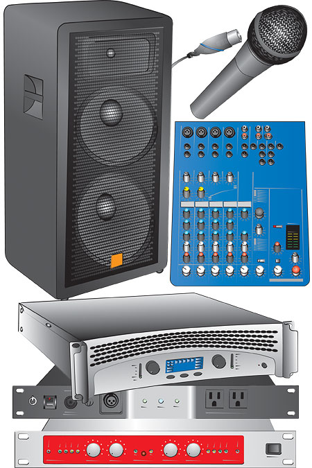 cartoon illustrations of audio equipment