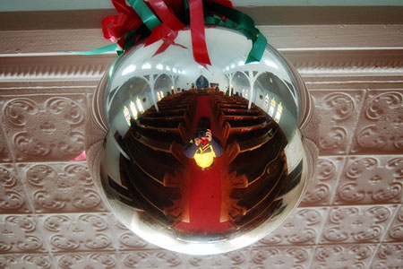 me, reflected in a ball at a church